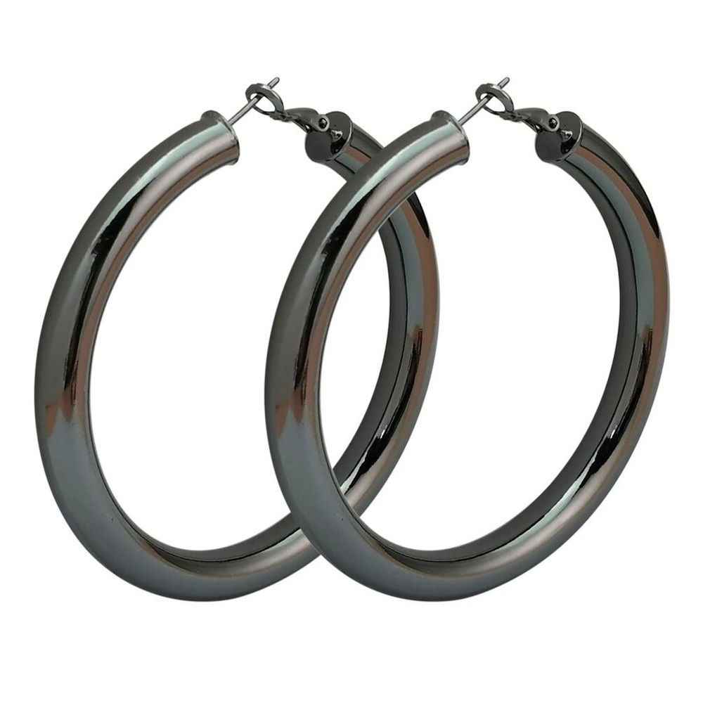 Large Metal Hoop Earrings 70 mm ( Color: Black Gun)